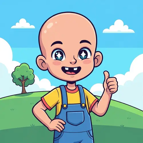 Confident Cartoon Child with Alopecia