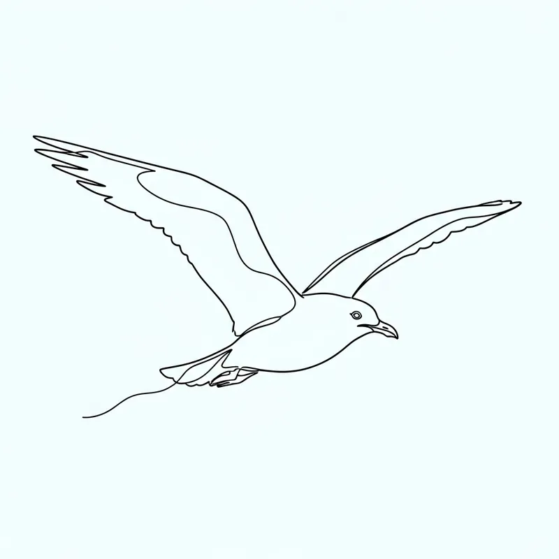Seagull Flying Vector Artwork - Single Line Drawing