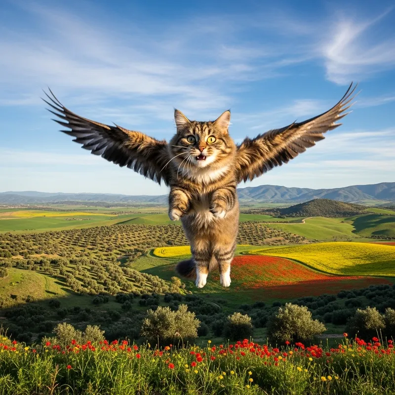 Flying Cat Over Spain: A Magical Journey Through Enchanting Landscapes Flying Cat Over Spain: A Magical Journey Through Enchanting Landscapes