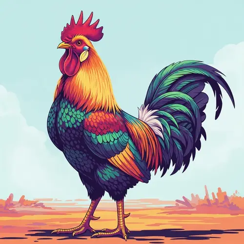 Colorful Giant Rooster in Majestic Pop Art Style