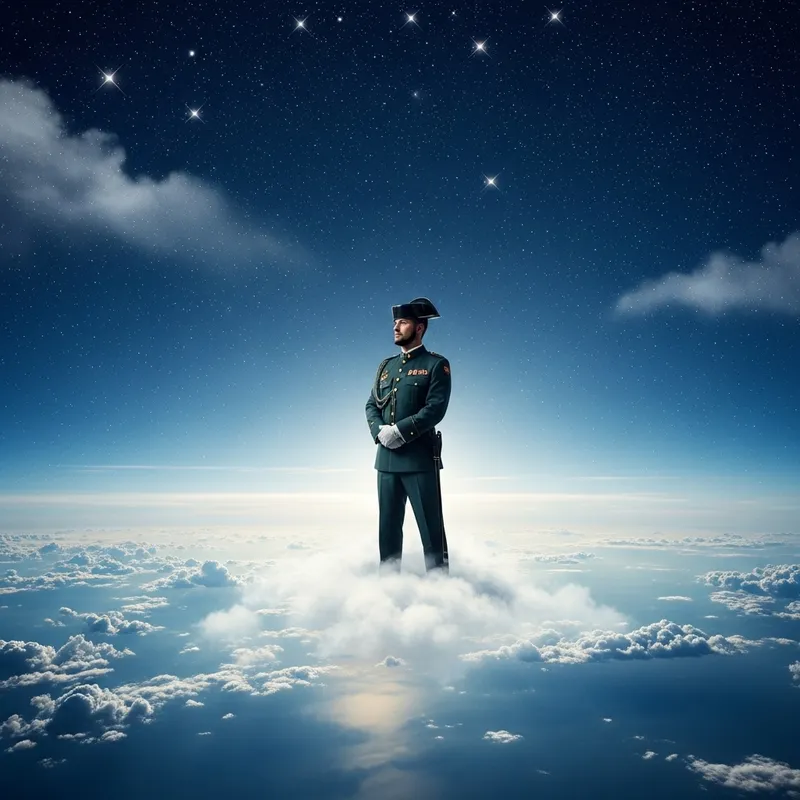 Spanish Civil Guard on White Cloud with Stars | Serene Beauty