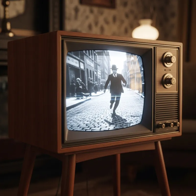 Vintage Cathode Ray Tube Television on Wooden Stand