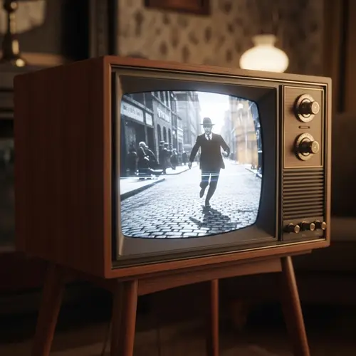 Vintage 1960s Cathode Ray Tube Television on Wooden Stand