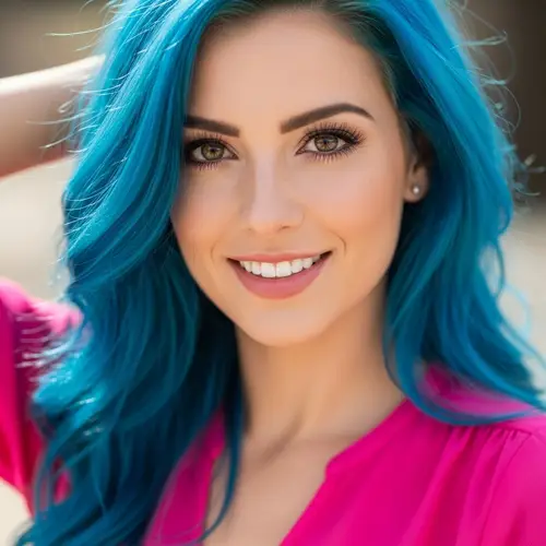 Photo-Realistic Image of Beautiful Woman with Striking Blue Hair