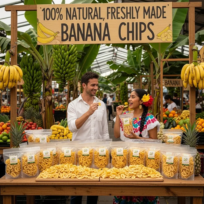 Vibrant Open-Air Market: Fresh Banana Chips Delight