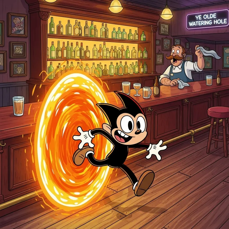 Cartoon Character from Orange Portal at a Bar Cartoon Character from Orange Portal at a Bar