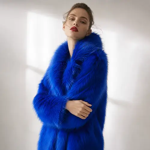 Elegant Electric Blue Faux Fur Fashion Shoot