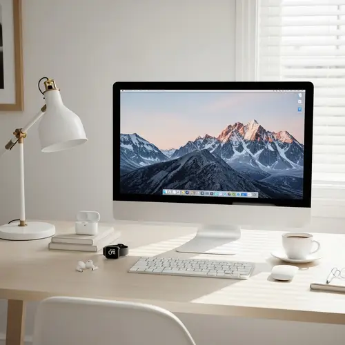 Minimalist Tech Workspace on Muji Background