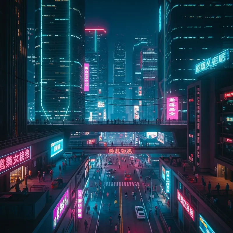 Futuristic Cyberpunk Cityscape Miniature Night View