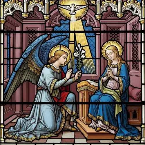 Divine Encounter: Archangel Gabriel and Virgin Mary - Gothic Art