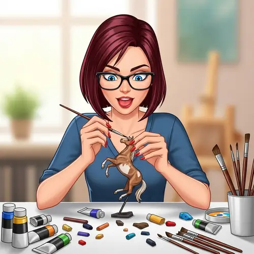 European Woman Painting Horse Figurine | Acrylic Paint Brushes