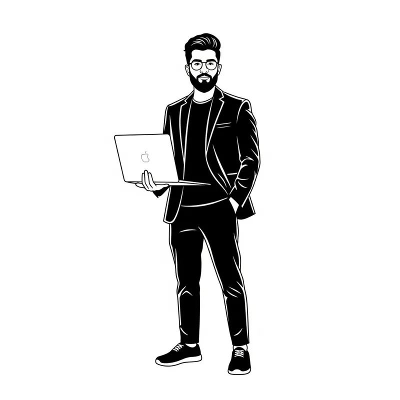 Modern South Asian Man with Laptop | Vector Logo Design