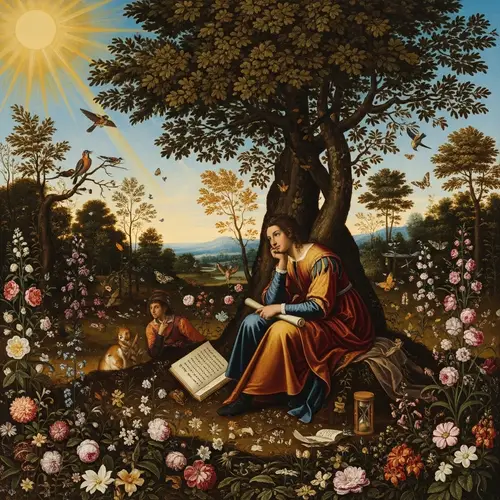 Renaissance Painting of Happiness and Contemplation