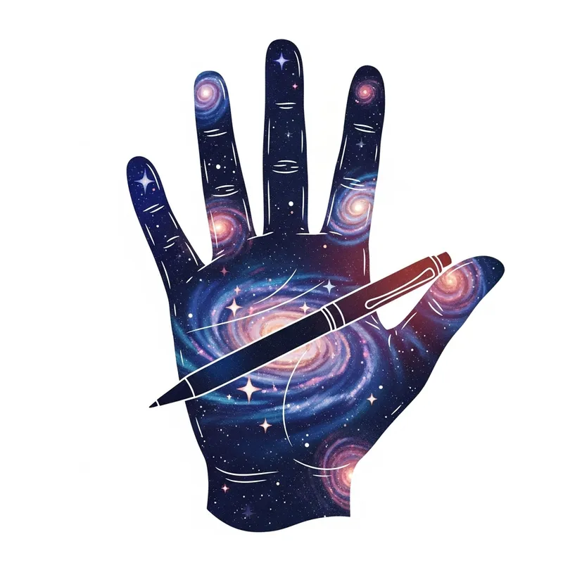 Enchanting Cosmic Hand Illustration with Pen Ready to Write