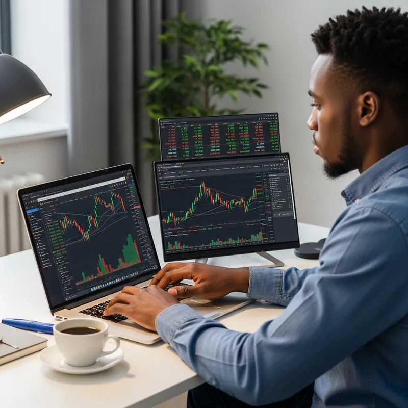 Black Man Engaged in Online Trading | Market Focus