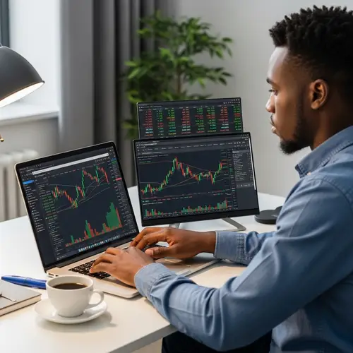 Young Black Man Trading on Laptop | Financial Market Focus