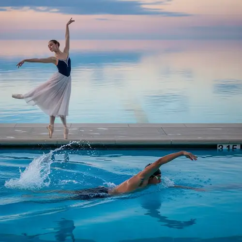 Ballet Dance and Swimming Fusion in a Serene Setting