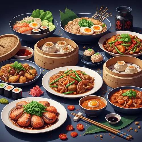 Asian Style Dishes Painting: Vibrant Fusion of Traditional & Contemporary Influences