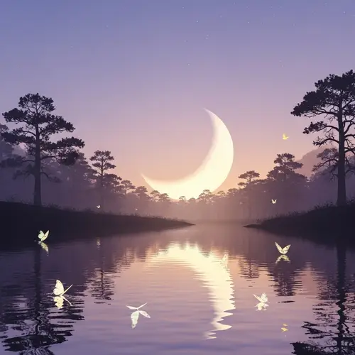 Ethereal Scene with Lavender Sky and Crescent Moon