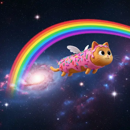 Flying Pink Frosted Pastry Cat in Space