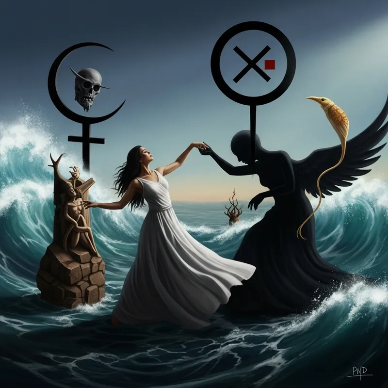 Captivating Dance of Death in Surrealist Setting