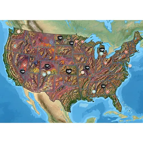 Vibrant Aerial Map of the USA with DJI Locations