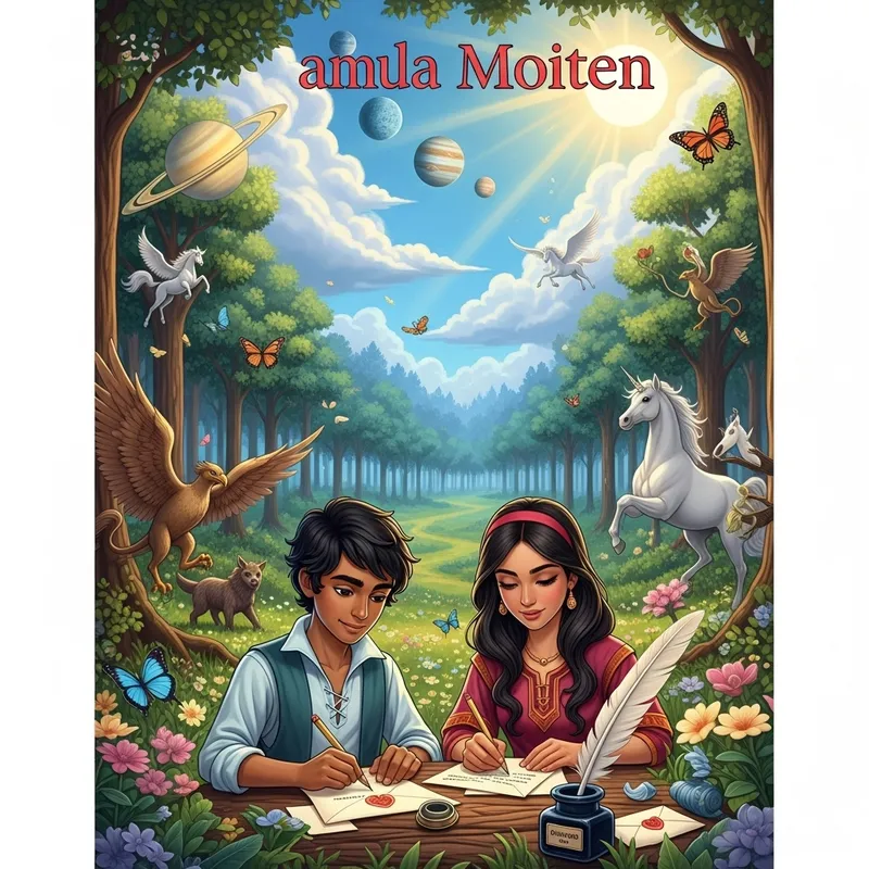 Enchanting Forest Book Cover with Children Writing Letters