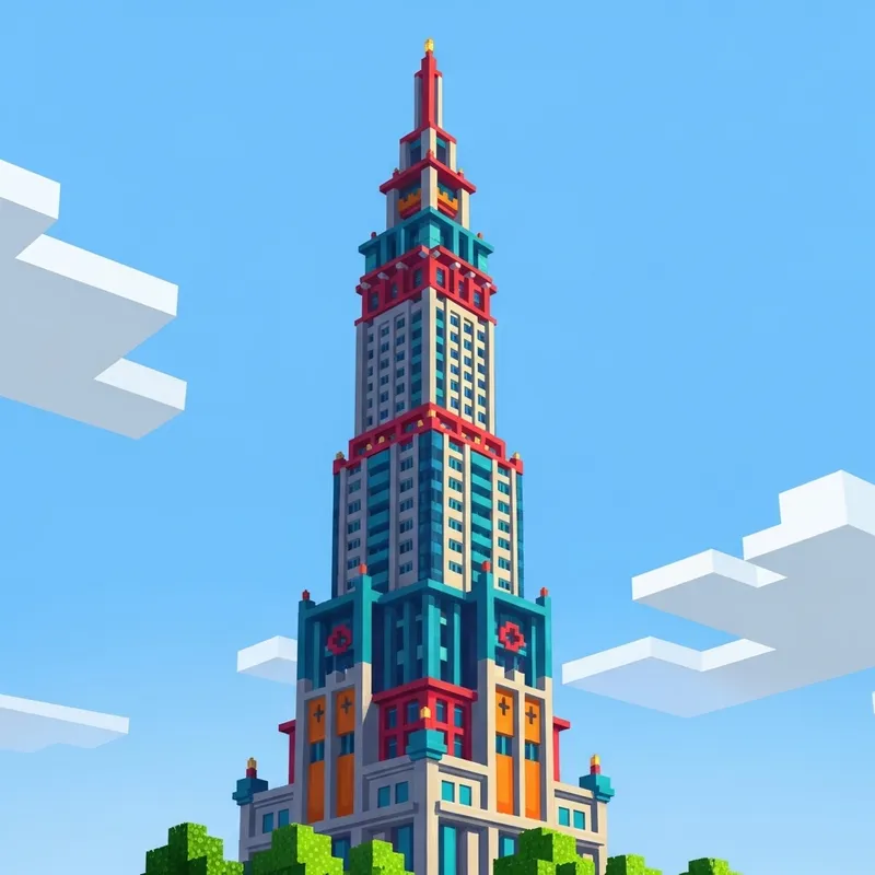 Pixel Art Minecraft-Inspired Skyscraper Tower