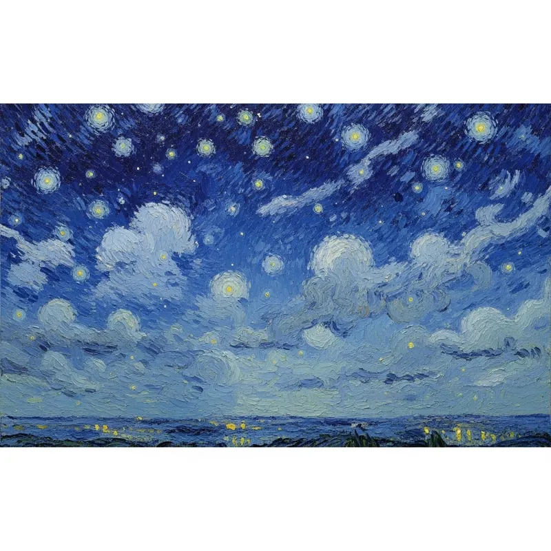 Impressionist Night Sky Art - Twinkling Stars & Clouds
