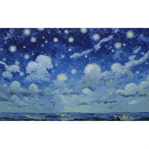 Impressionist Night Sky Art - Twinkling Stars & Clouds