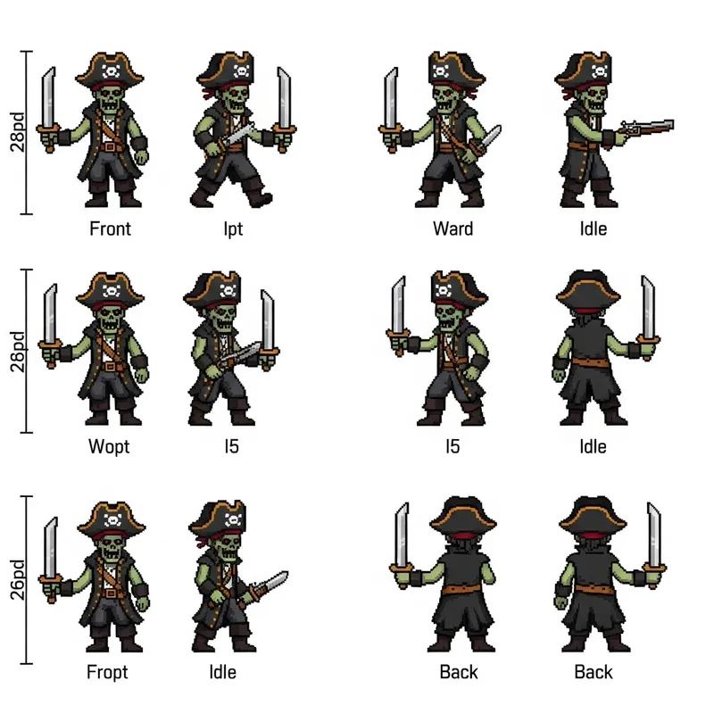 Undead Pirate Sprite Sheet | DnD-Style Pixel Art Character