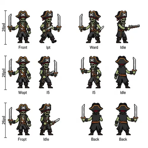 Undead Pirate Sprite Sheet | Pixel Art for RPG Game