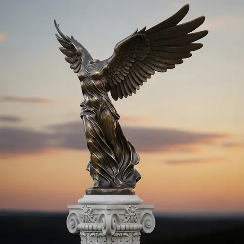Abstract Victory Statue on Marble Pedestal