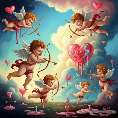 Whimsical Cupids: Surreal Valentine's Day Scene