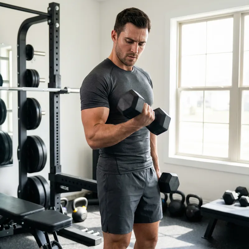 Dynamic Fitness Influencer in Home Gym Setup