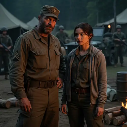 Victor Pchelkin & Brunette Girl: Military Camp Camaraderie Scene