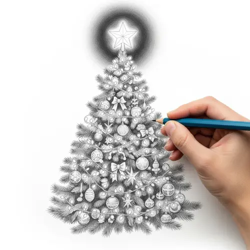 Intricately Decorated Christmas Tree Drawing