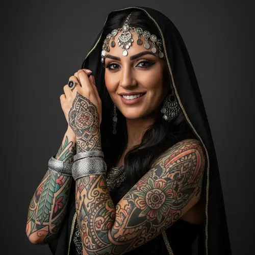 Realistic Princess Jasmine Inspired Woman with Gorgeous Tattoos