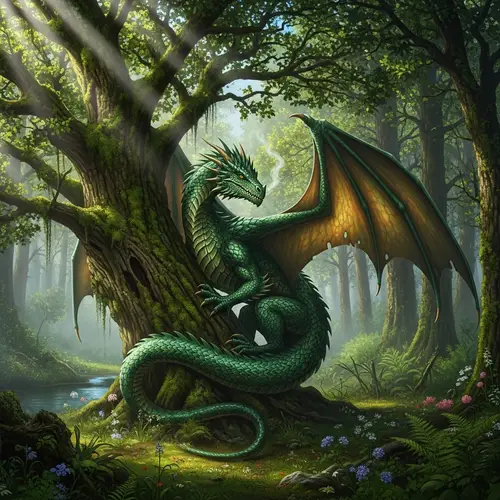 Dragon in the Forest - Mythical Creature Encountered in Woodland