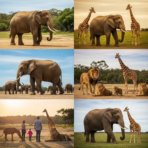 Global Animal Park: Majestic Elephants, Lions, and Giraffes