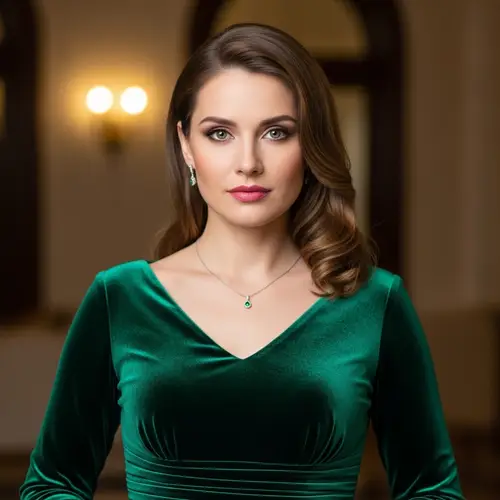 Elegant Woman with Light Brown Hair & Green Eyes