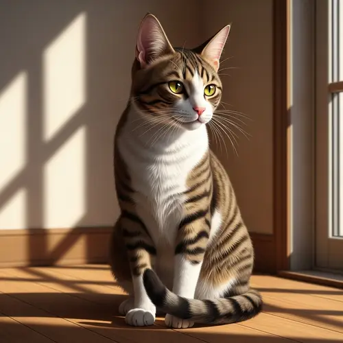 Brown and White Domestic Cat in Serene Setting