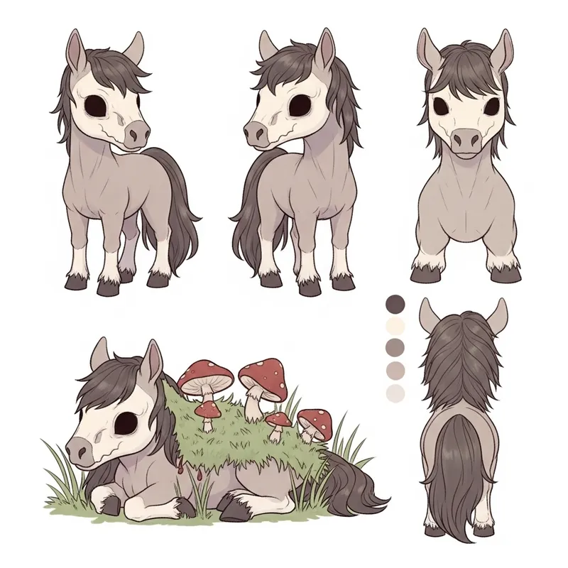 Cute Chibi Undead Horse: Reference Sheet & Color Palette