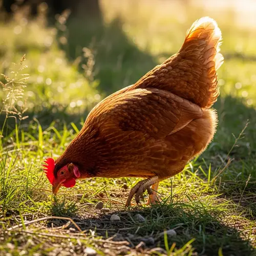 Healthy Adult Chicken Pecking in Natural Habitat