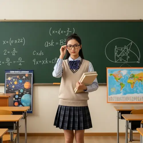 Adorable Asian Schoolgirl in Classroom Setting | Educational Attire
