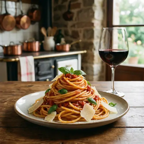 Delicious Italian Pasta with Tomato Sauce & Wine