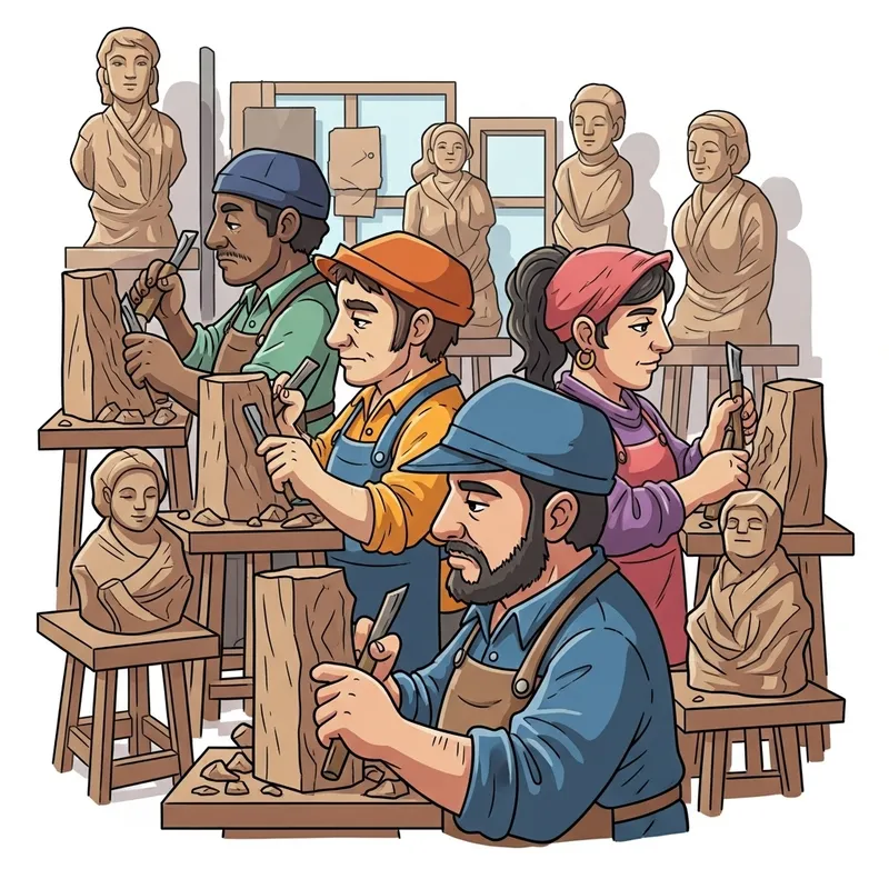 Iconic Cartoon Elves Sculpting Profile View