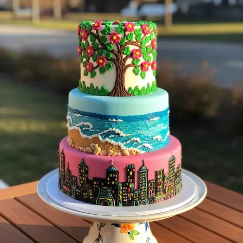 Intricately Designed Cake with Beautiful Illustrations
