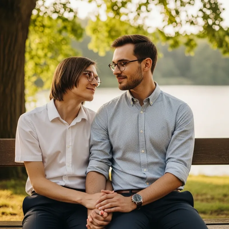 Gay Couple: Diverse Men in Serene Setting Gay Couple: Diverse Men in Serene Setting