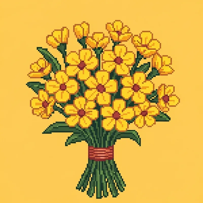 Simplistic Yellow Flower Bouquet Pixel Art Display